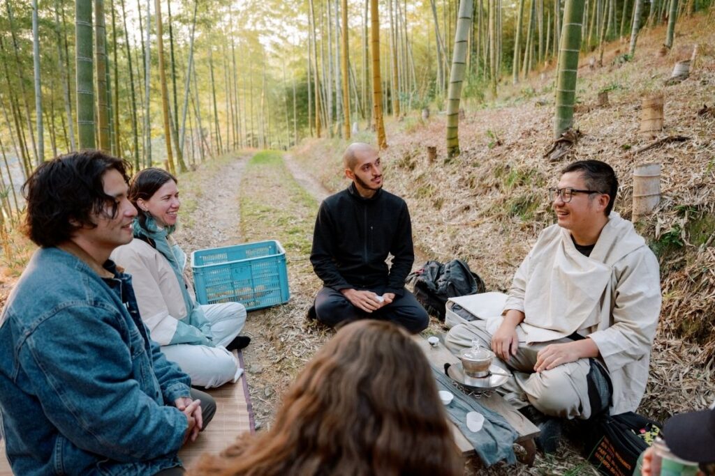 Tea Ceremony in the bamboo field. ©Chebi Nagai