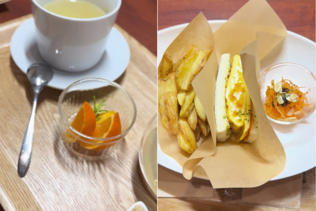 Seasonal drink and famous egg sandwich, perfect snack during a beads workshop ©Manon Mathieu